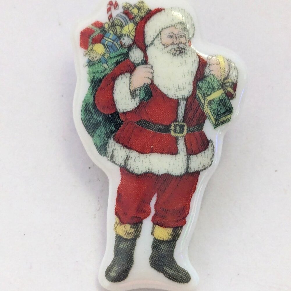 SPODE Ceramic Christmas Santa Claus Toy Bag Brooch Pin